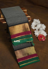 Charcoal Grey - Karthigai Silk Cotton Rudraksham and Multi Color Border - Best for Wedding Functions