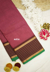 Karthigai silk cotton plain body checks border - Onion pink