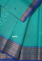 Teal Blue - Karthigai silk cotton  Multi Border Rudraksham with buttas
