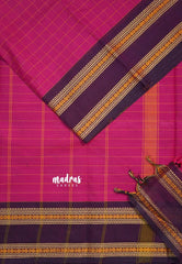 Fuchsia Pink -  Smt Nirmala sitharaman inspired Karthigai silk cotton Big Muthu Kattam Checks with Thread Weaving Rettapeta Border