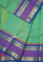 Dual shade Green - Karthigai silk cotton mango and temple skirt border with buttas