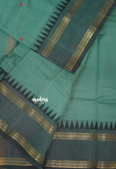 Muted Peacock Blue - Karthigai silk cotton rettapet temple border with buttas
