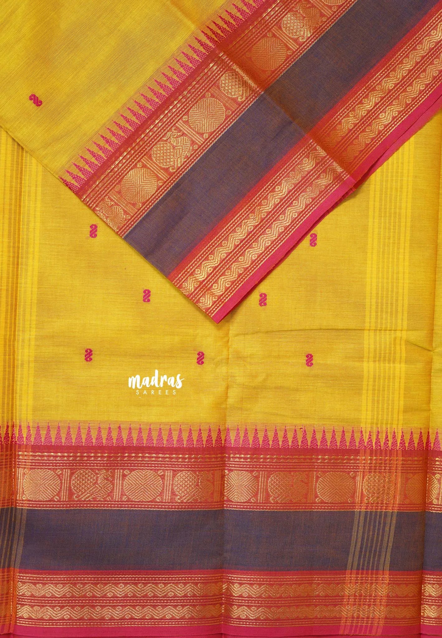 Mango Yellow - Karthigai silk cotton buttas annam small temple border