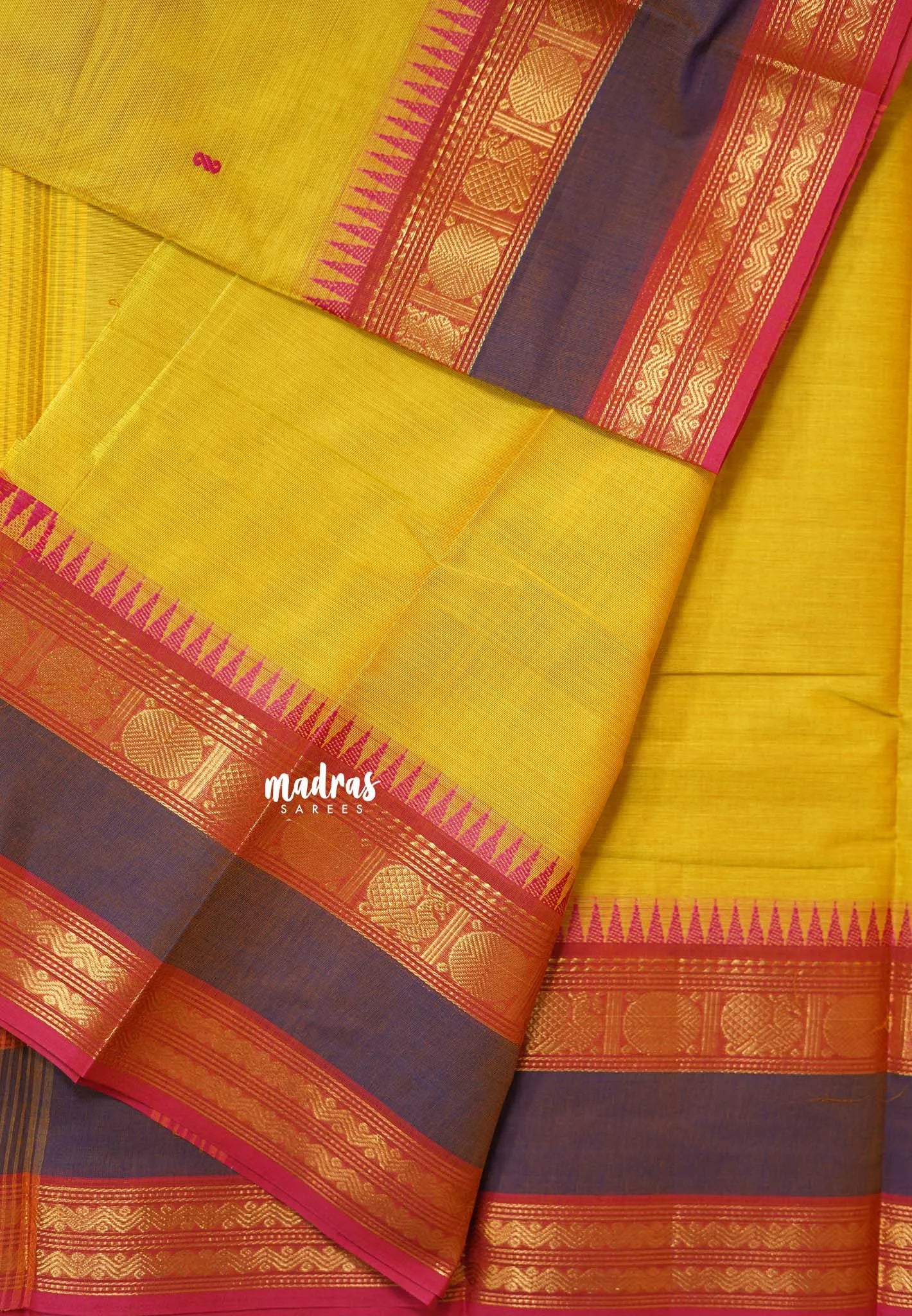 Mango Yellow - Karthigai silk cotton buttas annam small temple border