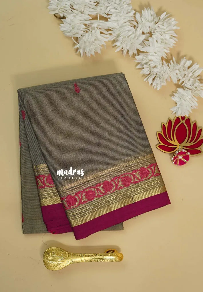 Royal Ash Elegance - Karthigai silk cotton floral small border with buttas