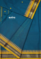 Teal blue - Karthigai silk cotton very small border temple weaving