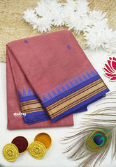 Karthigai silk cotton Plain very small border - English Onion pink