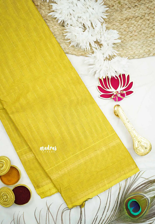 Karthigai silk cotton rettapet border stripes body - Lemon yellow