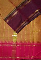 Dual Shade Yellowish Green - Karthigai silk cotton plain body rettapet Ganga jamuna border - Best for Wedding Functions