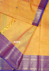 Orangish Yellow - Karthigai silk cotton Rudraksham neli big Border with Buttas in saree