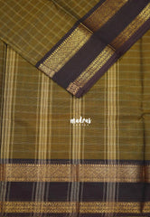 Mehendi brown - Karthigai silk cotton big muthu kattam getti border