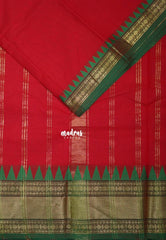 Tomato Red - Karthigai silk cotton Bavanji with Rudraksham Border - Best for Small Functions