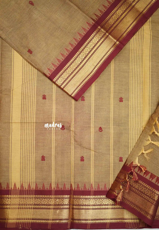 Karthigai silk cotton getti zari with floral border - Mild brown