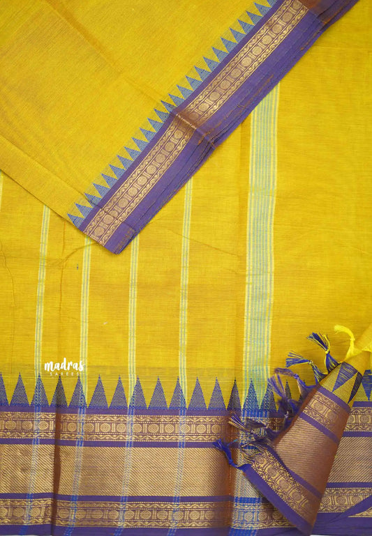 Karthigai silk cotton rettapet and temple border - Yellow