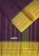 Plum Purple - Karthigai silk cotton multi border with stripes body - Best for Temple Visit