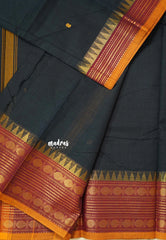 Black - Karthigai silk cotton multi rudraksham border with buttas