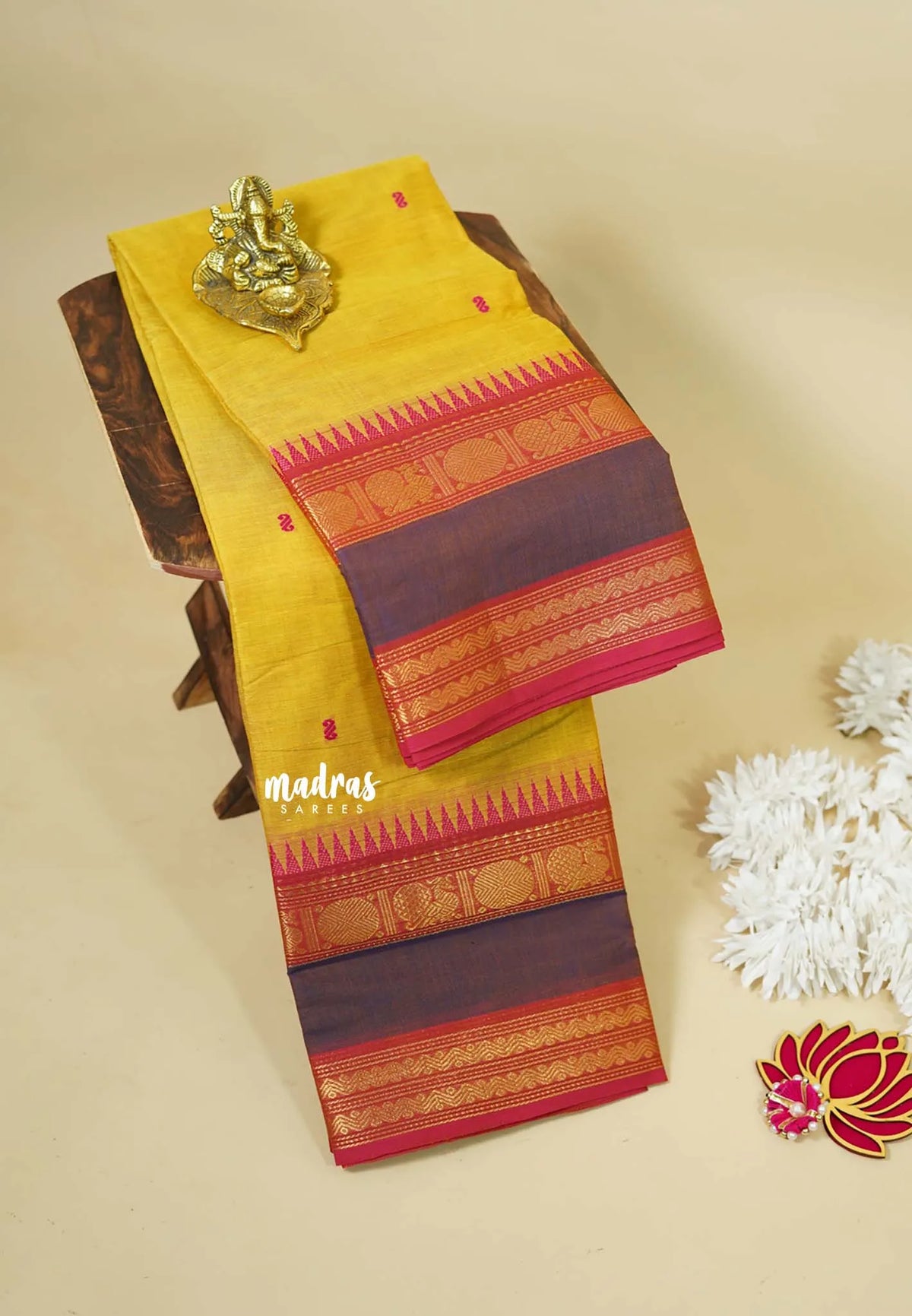 Mango Yellow - Karthigai silk cotton buttas annam small temple border