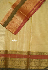 Karthigai silk cotton multiborder ganga jamuna border - Mild beige