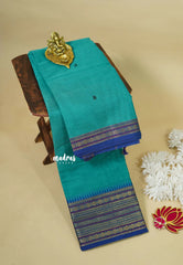 Teal Blue - Karthigai silk cotton  Multi Border Rudraksham with buttas