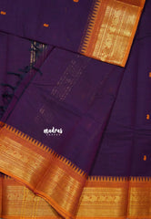 Jamun Purple - Karthigai silk cotton Saree Bavanji and Mango border with buttas - Best for Wedding Functions