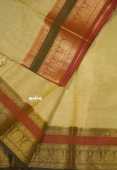 Karthigai silk cotton multiborder ganga jamuna border - Mild beige