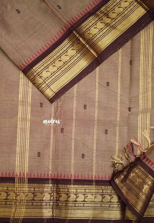 Karthigai silk cotton getti zari with mango border - Light brown