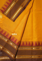 Yellowish Orange - Karthigai silk cotton temple and rettapata rudraksham border