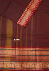 Dual Shade Maroon - Karthigai silk cotton chettinad lines thread weaving multi border - Best for Wedding Functions