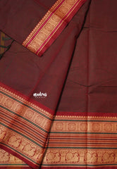 Dual Shade Maroon - Karthigai silk cotton chettinad lines thread weaving multi border - Best for Wedding Functions