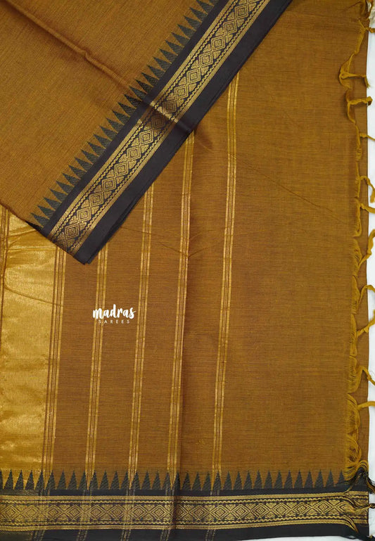 Karthigai silk cotton Plain very small border - Honey brown