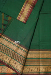Dark Green - Karthigai silk cotton chettinad lines thread weaving multi border - Best for Wedding Functions