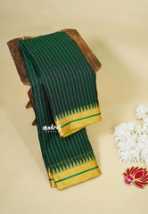 Deep Green - 6mtr Narayanpet cotton saree with Small Temple and Zari Border