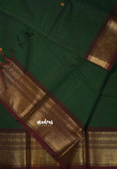 Green - Karthigai silk cotton Saree Bavanji and Rudraksham border with buttas