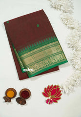 Brown  - Karthigai silk cotton Bavanji box bavanji border with buttas - Best for Wedding Functions