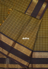 Mehendi brown - Karthigai silk cotton big muthu kattam getti border