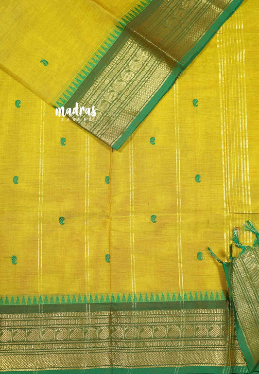 Lemon yellow - Karthigai silk cotton getti zari with mango border