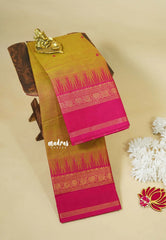 Mustard Yellow - Karthigai silk cotton Big Temple Border with Buttas