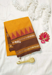 Yellowish Orange - Karthigai silk cotton temple and rettapata rudraksham border
