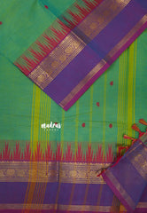 Dual Shade Green - Karthigai silk cotton Big Temple Border with Buttas