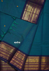 Teal Blue - Karthigai silk cotton buttas with mango and floral border - Best for Wedding Functions