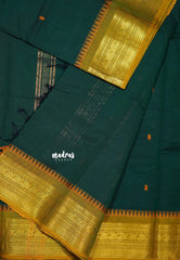 Dark Green - Karthigai silk cotton Saree Bavanji and Mango border with buttas - Best for Wedding Functions