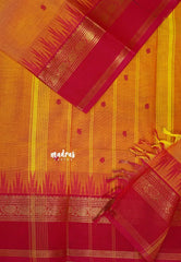 Yellowish Orange - Karthigai silk cotton Big Temple Border with Buttas