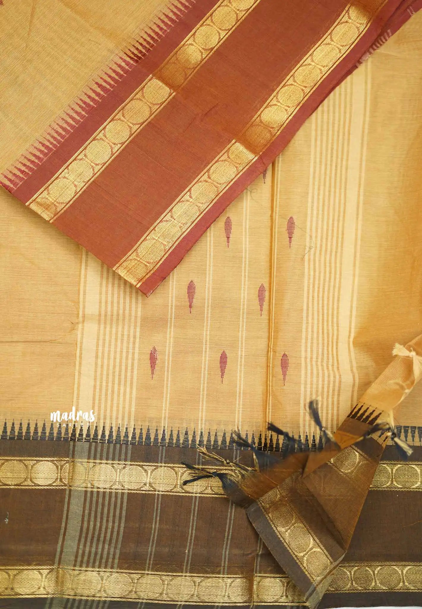Karthigai silk cotton Big Rudhraksham Ganga Jamuna border - Pastel brown