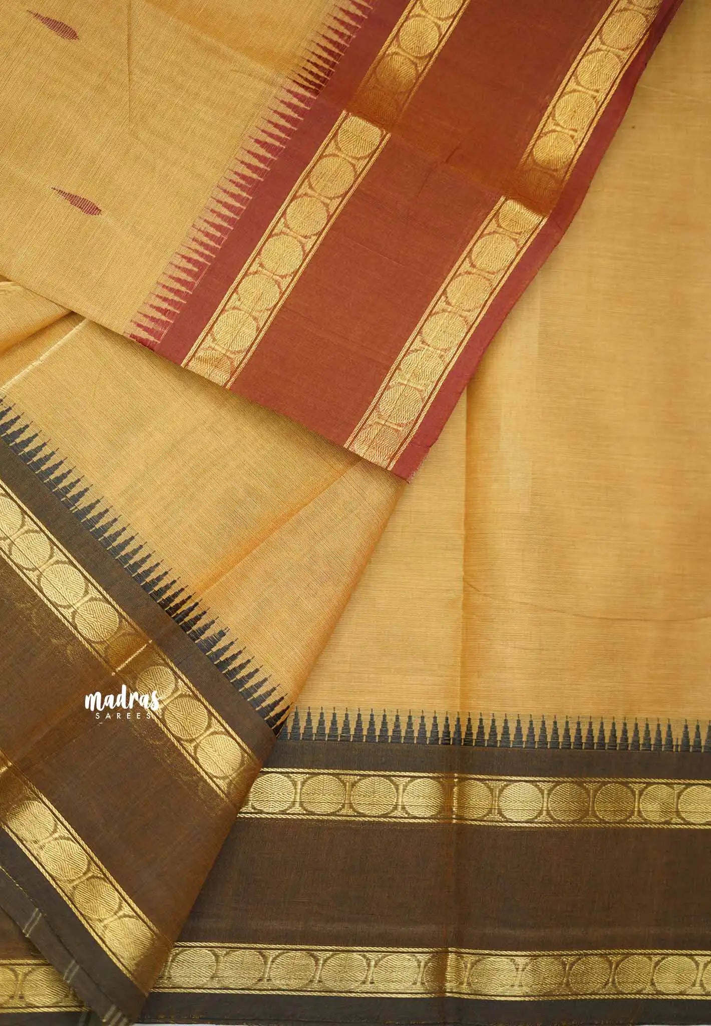 Karthigai silk cotton Big Rudhraksham Ganga Jamuna border - Pastel brown
