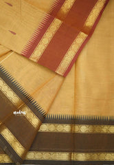 Karthigai silk cotton Big Rudhraksham Ganga Jamuna border - Pastel brown