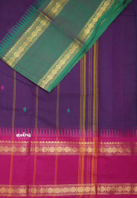 Karthigai silk cotton Rudhraksham Ganga Jamuna border - Purple