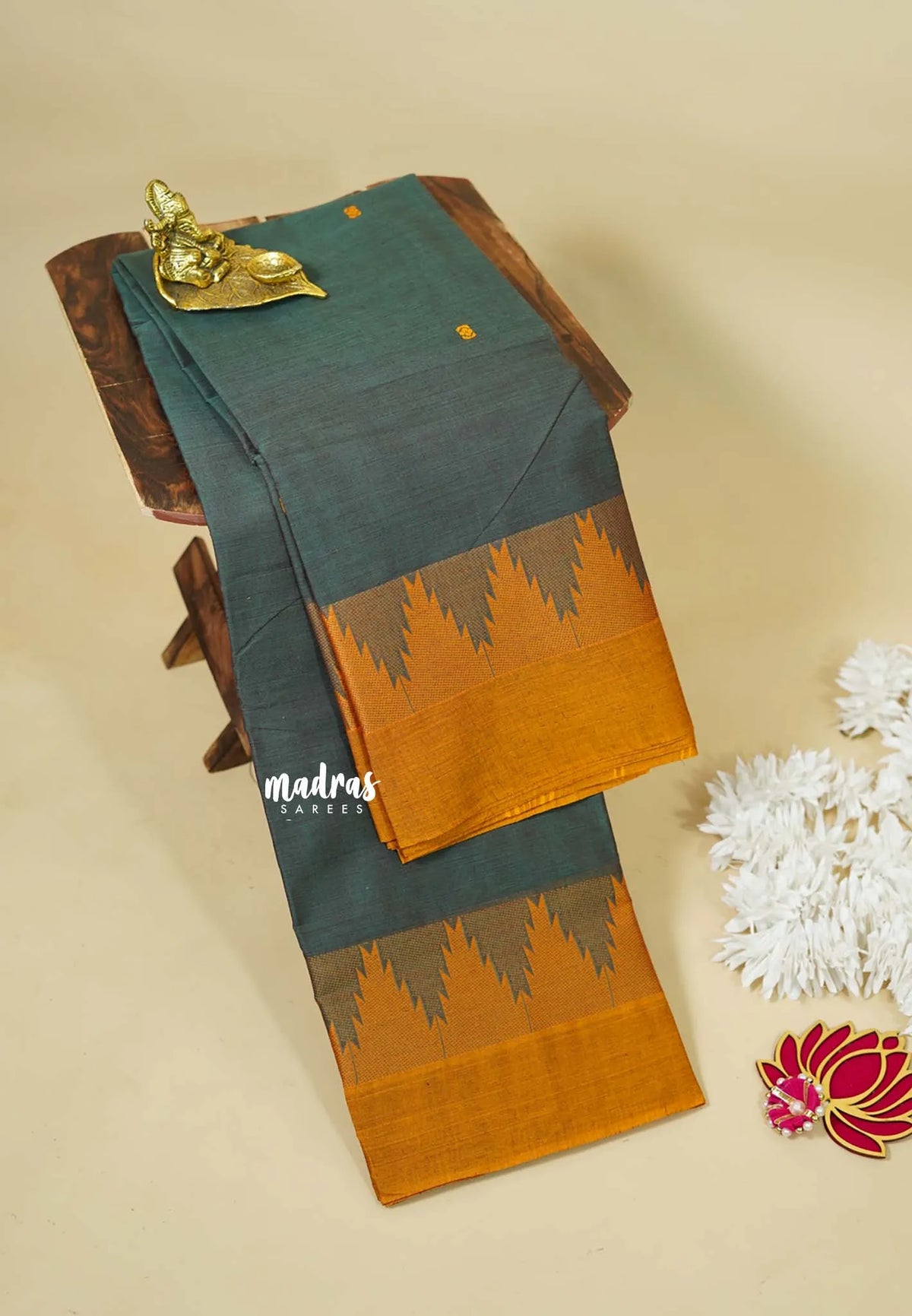 Dual Shade Grey - Karthigai silk cotton Temple Border with Buttas
