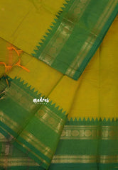Yellowish Green - Karthigai silk cotton Rettapet rudraksham border with Buttas