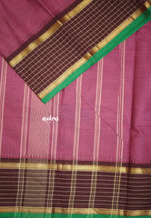 Karthigai silk cotton plain body checks border - Onion pink