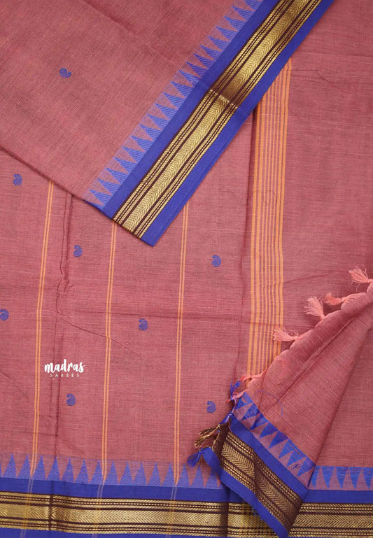 Karthigai silk cotton Plain very small border - English Onion pink